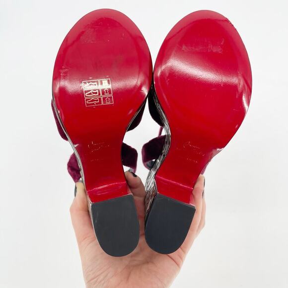 Christian Louboutin Burgundy Velvet Superyaz 160 Pearl Platform Sandal EU 37 - Picture 11 of 12